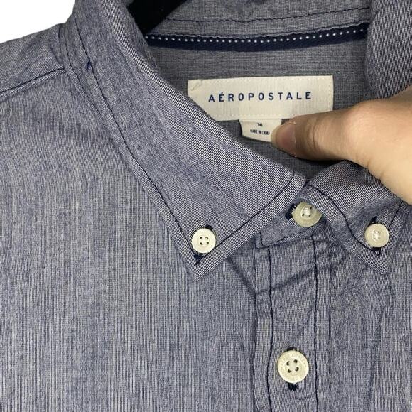 Aeropostale Denim Grey Short Sleeve Button Down Collared Shirt Mens Medium - Picture 2 of 3